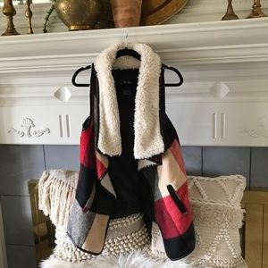 ME JANE Buffalo Check Faux Fur Lined Vest